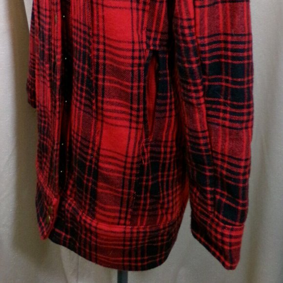 NEW Red Buffalo Plaid Snow Winter Parka Jacket Coat XS Red Black Snap up Trendy! - Picture 7 of 12